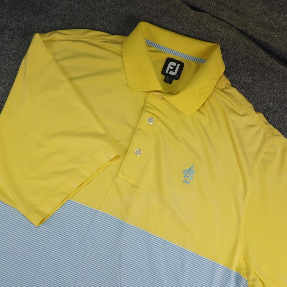 Atlanta Athletic Club Polo Shirt Mens Large FootJoy Yellow Blue Stripe Golf